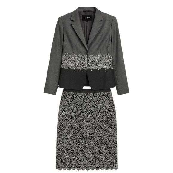 ESCADA Blazer & Skirt Set Size 36 Gray Wool Cashmere Blend Sophisticated Chic - Picture 1 of 14